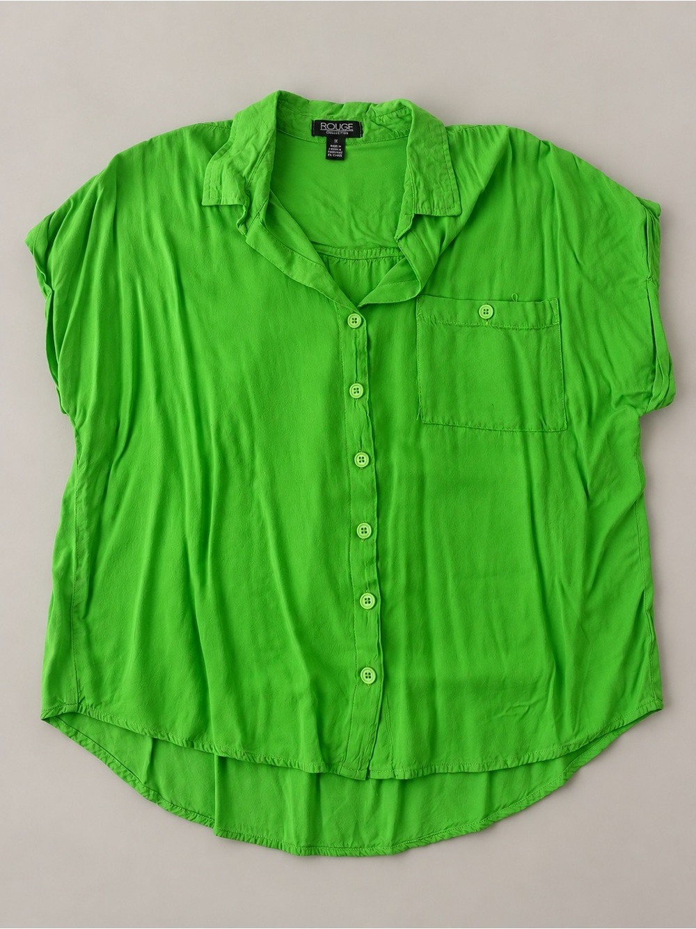 Rouge Collection Bright Green Button-Front Blouse – 1X